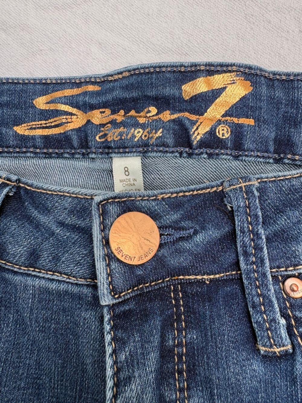 Seven7 Blue Denim Jeans with Copper Accents Sz 8